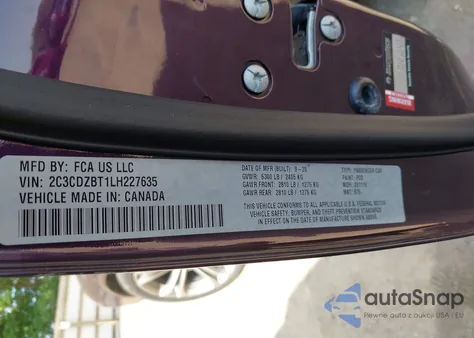 2020 Dodge Challenger R/T z USA, uszkodzony, nr VIN 2C3CDZBT1LH227635